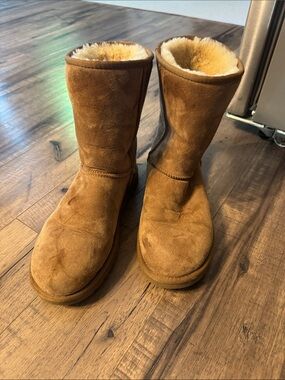 UGG Chestnut Suede Classic Mid-Calf Shearling Boots